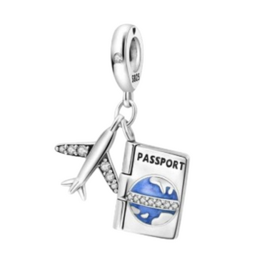 Charm Pasaporte mundo azul y avion gris