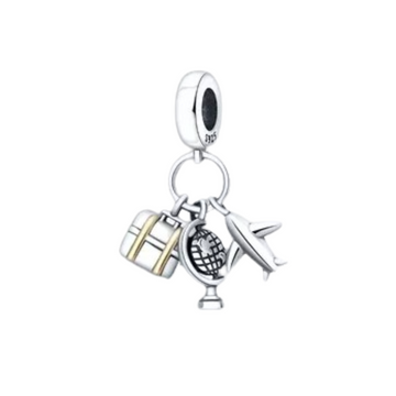 Charm Globo terraquio maleta dorada y avion