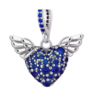Charm Corazon azul con piedras y alas