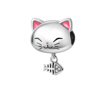 Charm gato orejas rosas esqueleto pez