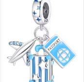 Charm Avion maleta pasaporte azul - FELIX Brazaletes y charms