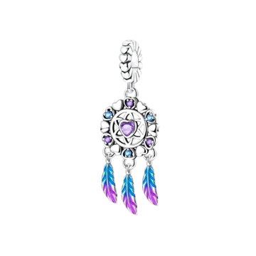 Charm Atrapasueños plumas azul y morado