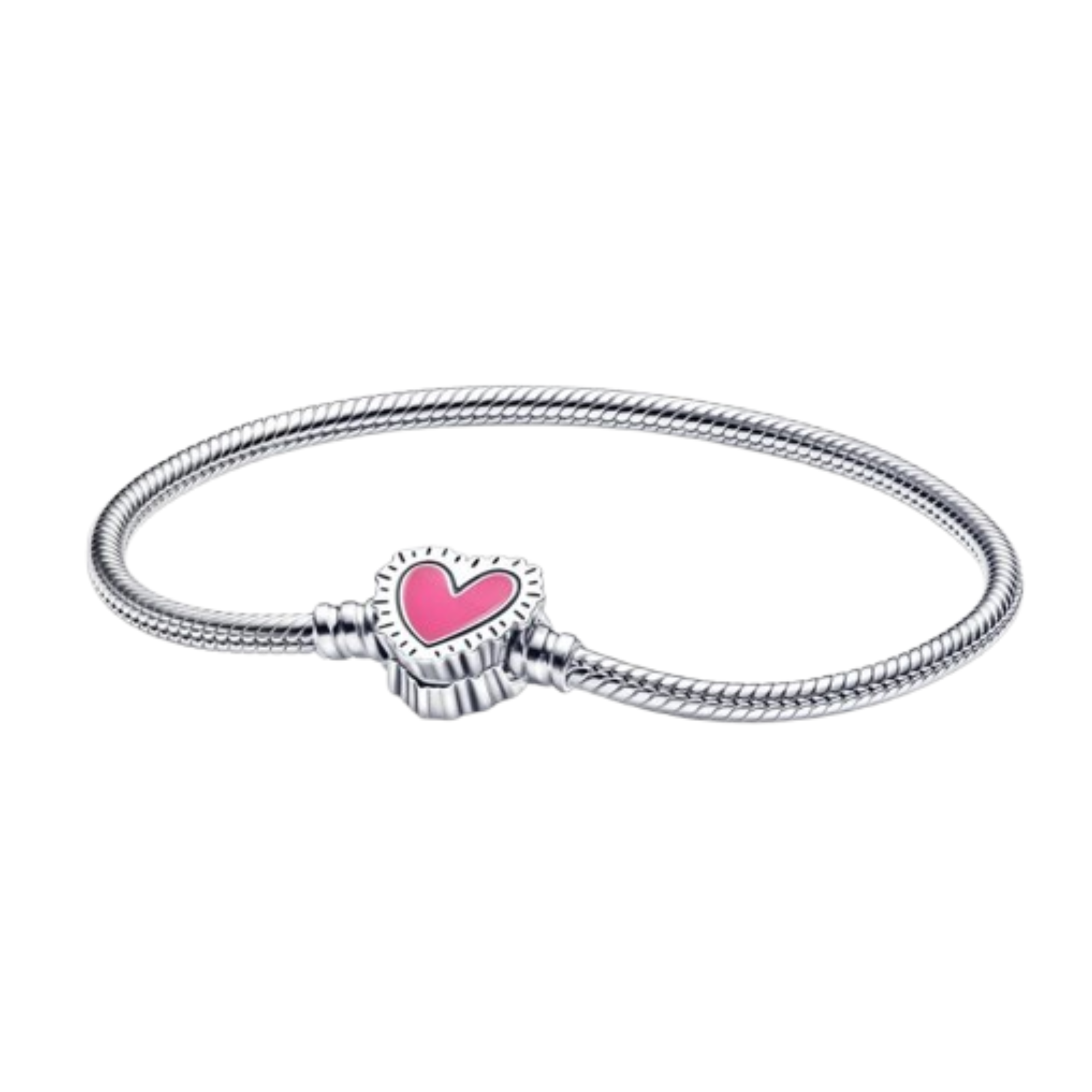 Brazalete corazon rosa en corazon plata