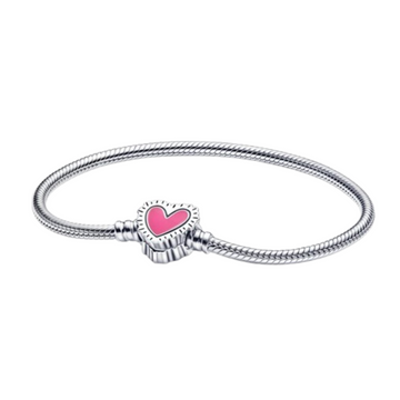 Brazalete corazon rosa en corazon plata