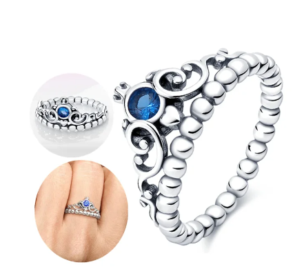 Anillo Corona Diamante Azul