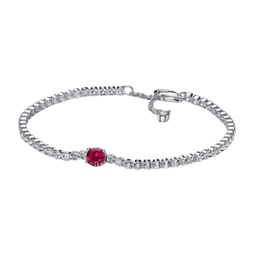 Pulsera Tenis Gema Roja Redonda en Pave