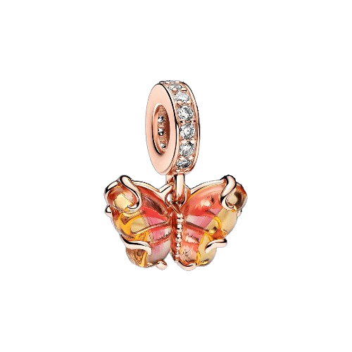 Charm Colgante de Cristal de Murano Rosa y Amarillo Mariposa