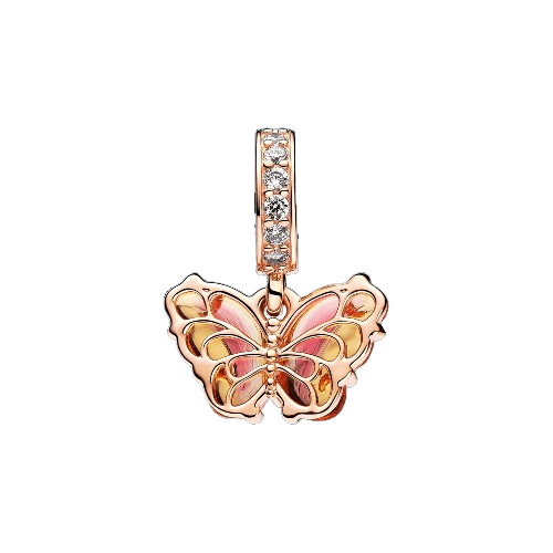 Charm Colgante de Cristal de Murano Rosa y Amarillo Mariposa