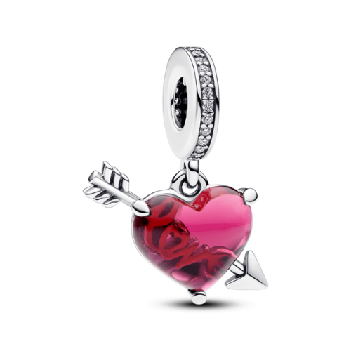 Charm Colgante de Cristal de Murano Corazón Rojo y Flecha