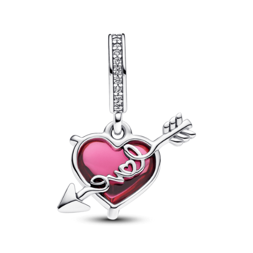 Charm Colgante de Cristal de Murano Corazón Rojo y Flecha