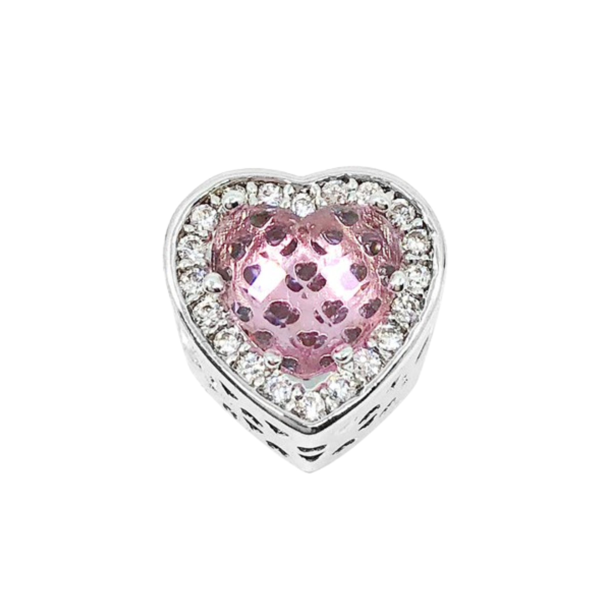 Charm Corazon piedra rosa y brillos