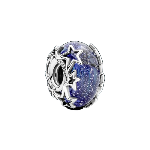 Charm De Cristal De Murano En Plata De Ley Galaxia & Estrella