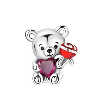 Charm Oso rojo y flor