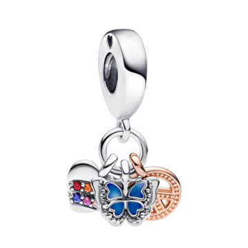 Charm Corazon mariposa y signo hippie