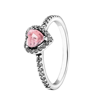 Anillo corazon plata piedra rosa