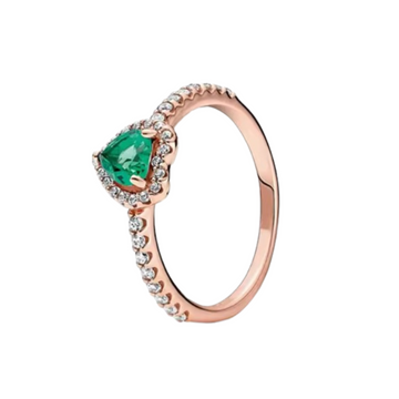 Anillo corazon oro rosa piedra verde