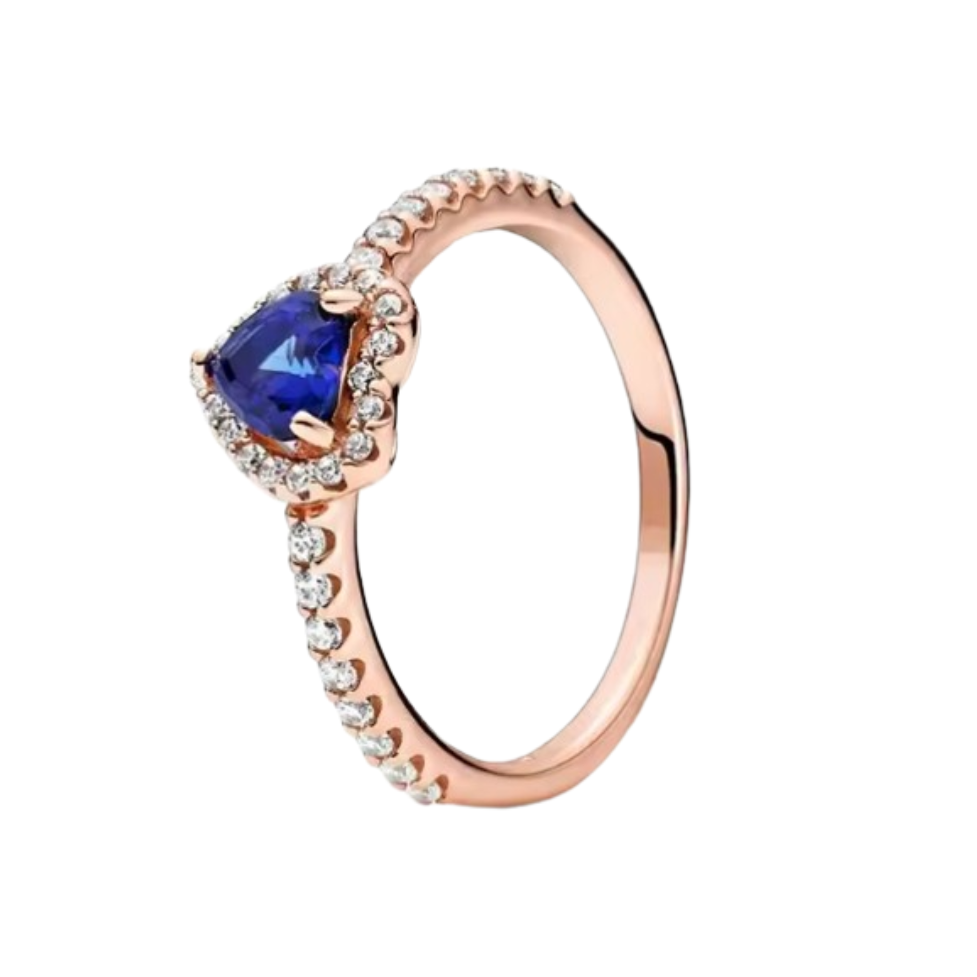 Anillo corazon oro rosa piedra azul