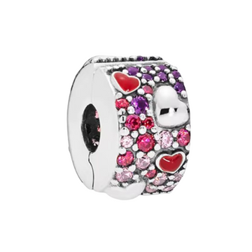 Charm Clips corazon rojo piedras colores