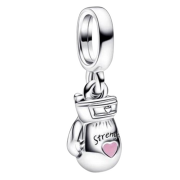 Charm Guante box gris, corazon rosa