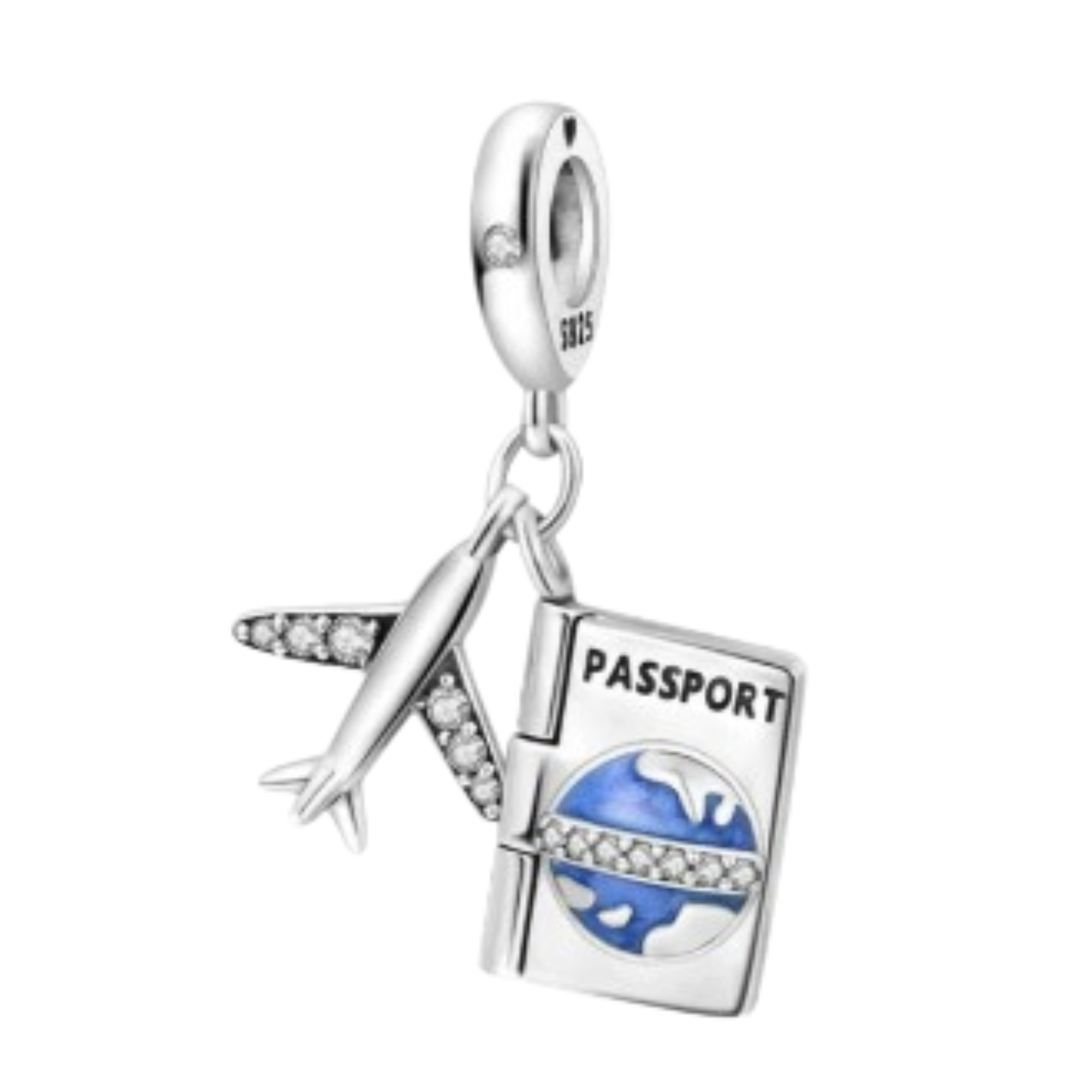 Charm Pasaporte mundo azul y avion gris
