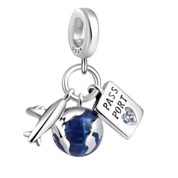 Charm Mundo plano avion y pasaporte con corazon