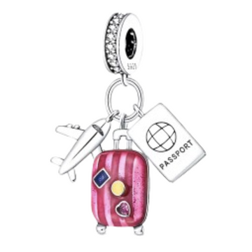 Charm Maleta rosa y pasaporte