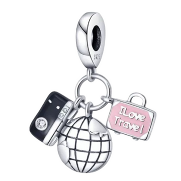 Charm Maleta rosa y camara negra
