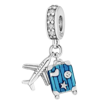Charm Maleta corazon, cara y avion gris