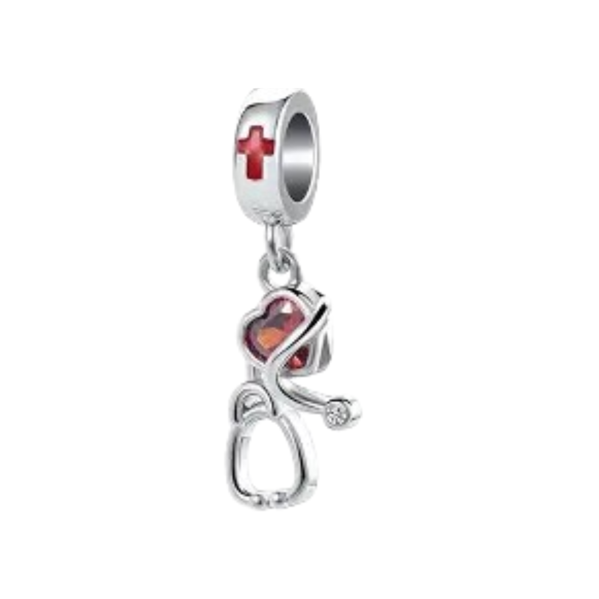 Charm Estetoscopio corazon piedra roja