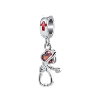 Charm Estetoscopio corazon piedra roja