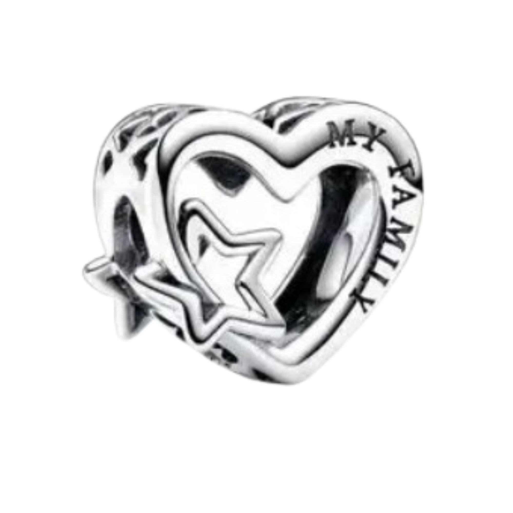 Charm Corazon mi familia estrella plata