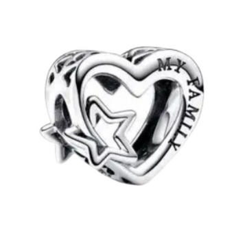 Charm Corazon mi familia estrella plata