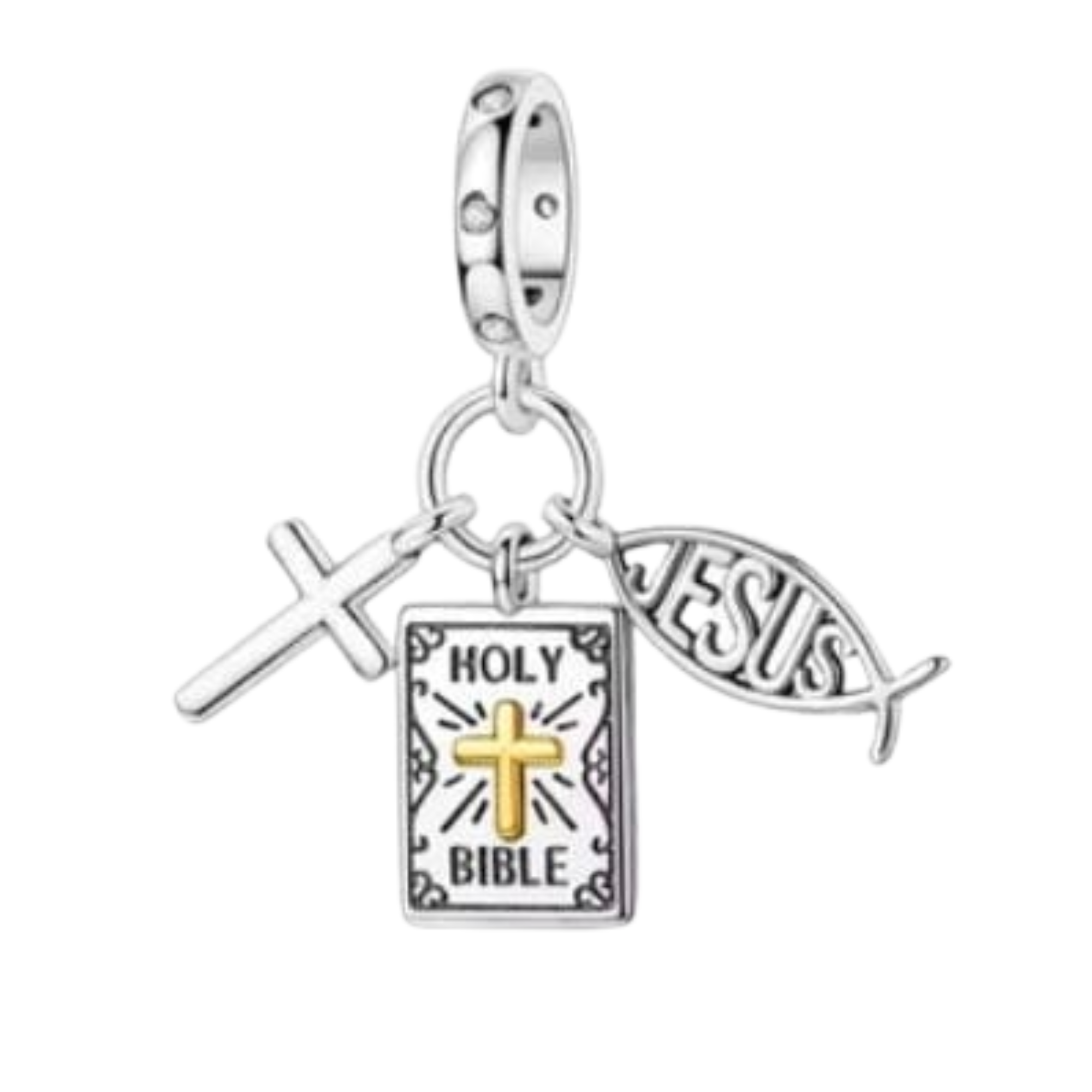 Charm Biblia, cruz y pez Jesús