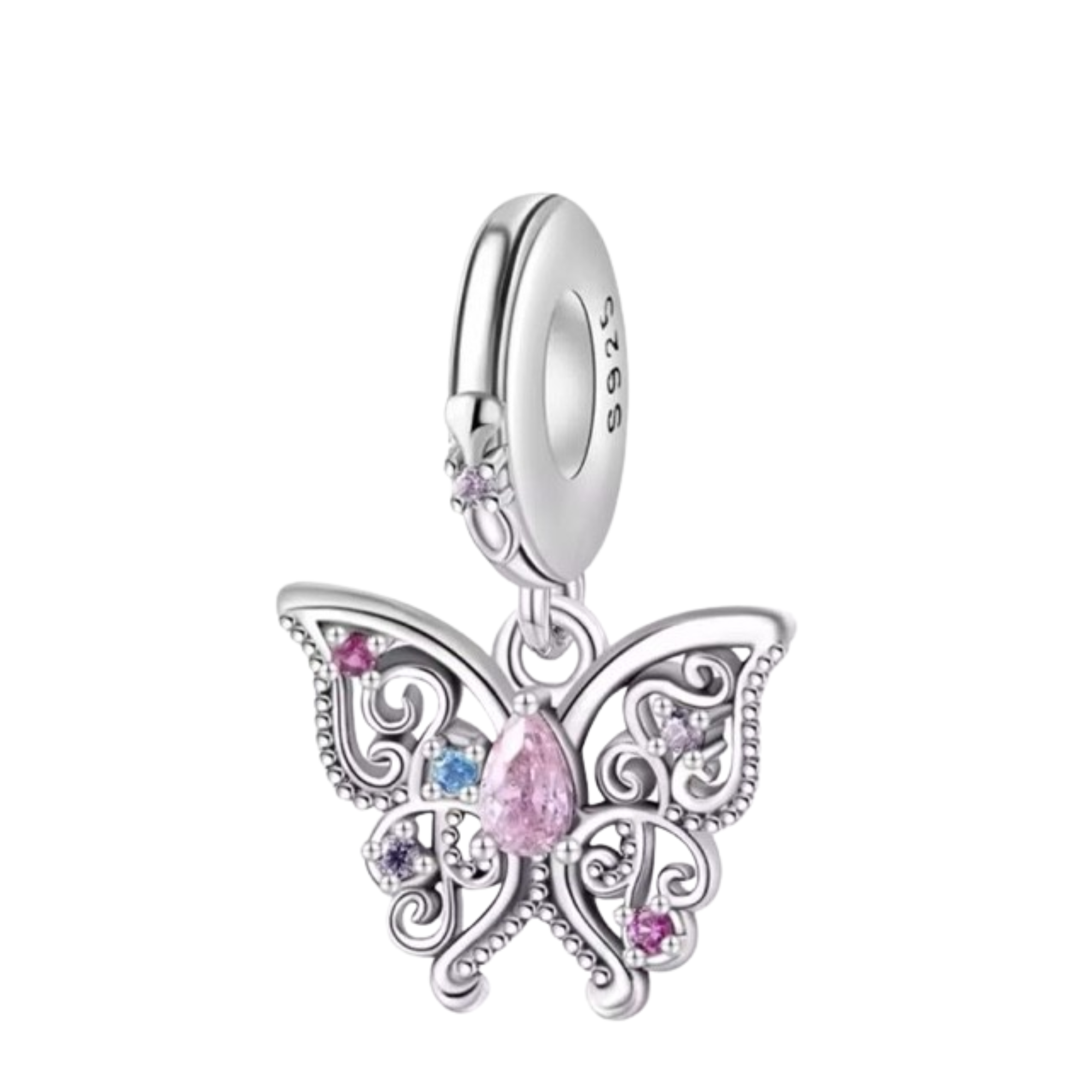 Charm Mariposa piedra rosa centro
