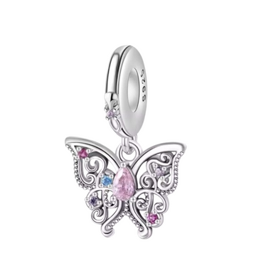Charm Mariposa piedra rosa centro