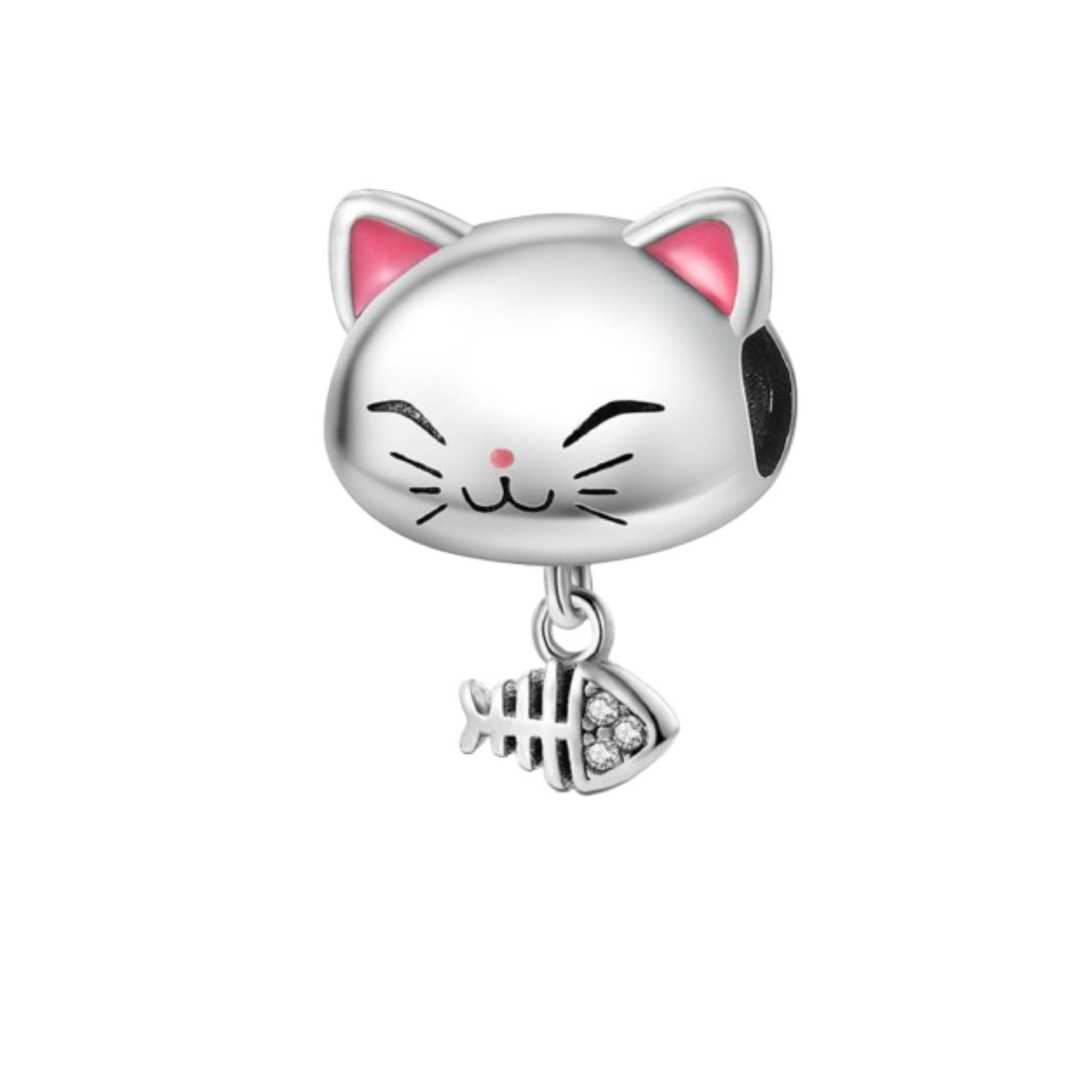 Charm gato orejas rosas esqueleto pez